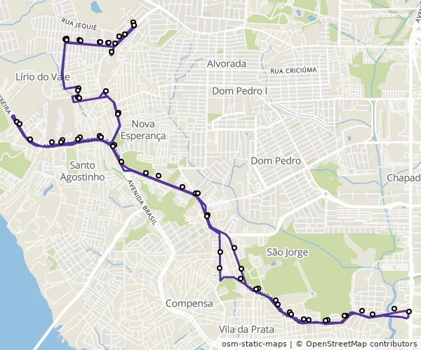 Mapa do itinerário da linha