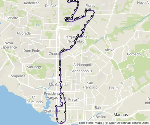 Mapa do itinerário da linha