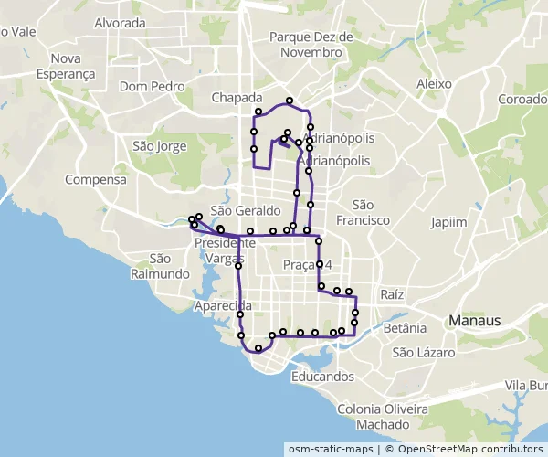 Mapa do itinerário da linha