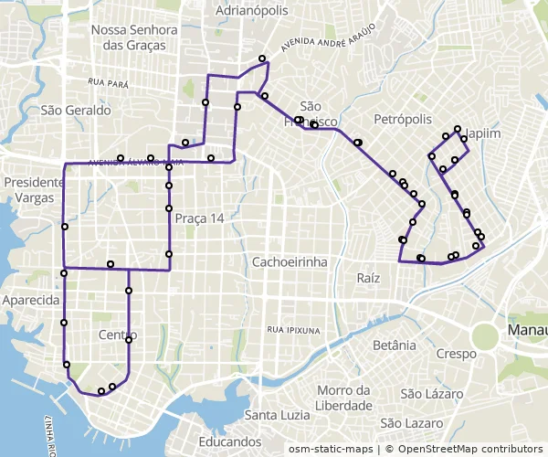 Mapa do itinerário da linha