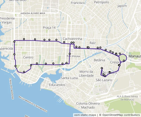 Mapa do itinerário da linha