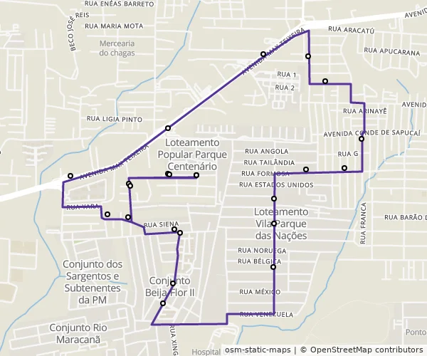 Mapa do itinerário da linha