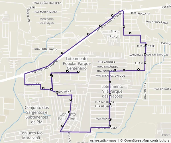 Mapa do itinerário da linha
