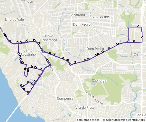 Mapa do itinerário da linha