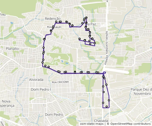 Mapa do itinerário da linha