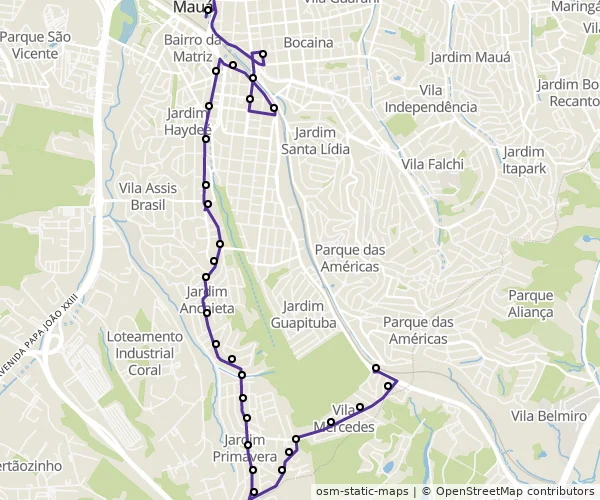 Mapa do itinerário da linha