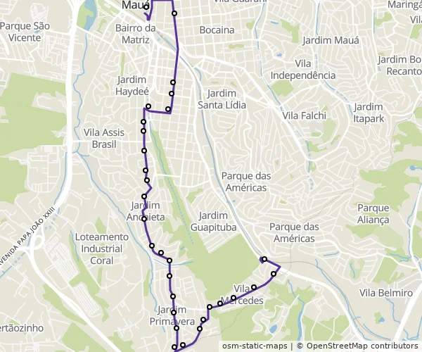 Mapa do itinerário da linha