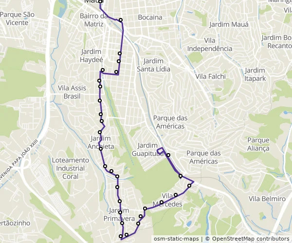 Mapa do itinerário da linha