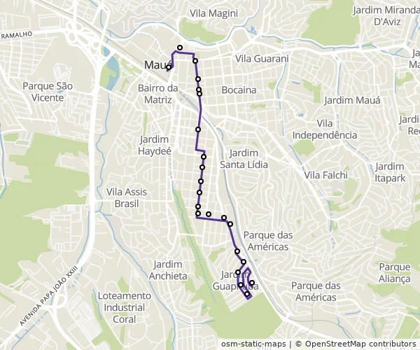 Mapa do itinerário da linha