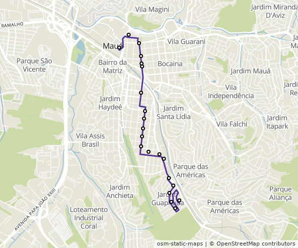 Mapa do itinerário da linha