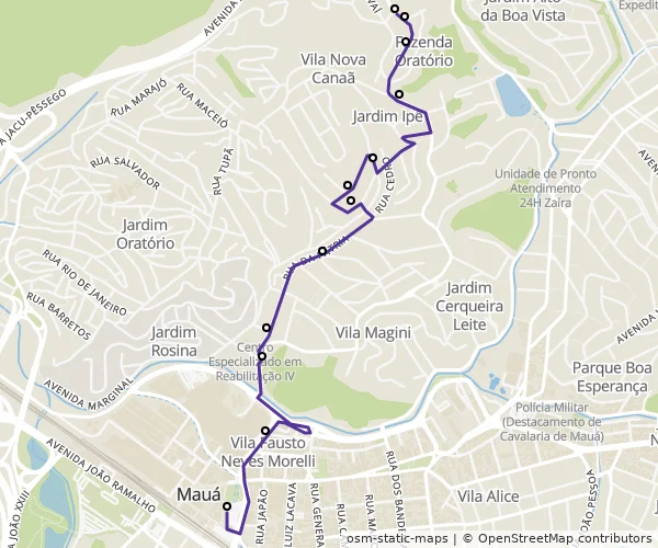 Mapa do itinerário da linha