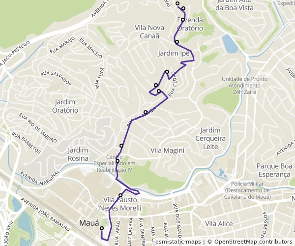 Mapa do itinerário da linha