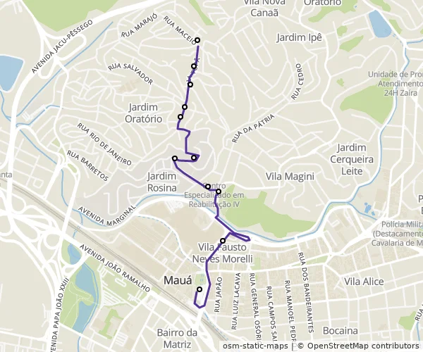 Mapa do itinerário da linha