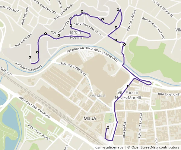 Mapa do itinerário da linha