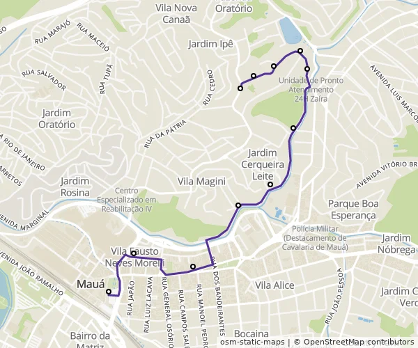 Mapa do itinerário da linha