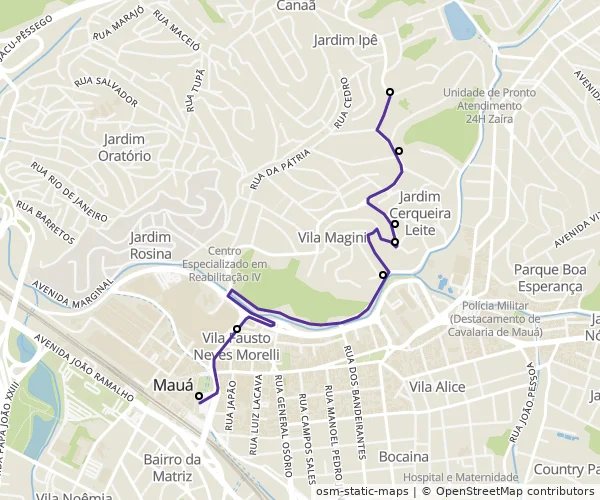 Mapa do itinerário da linha