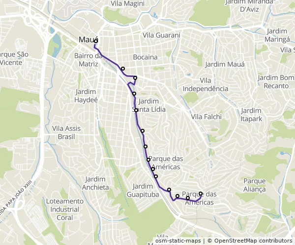 Mapa do itinerário da linha