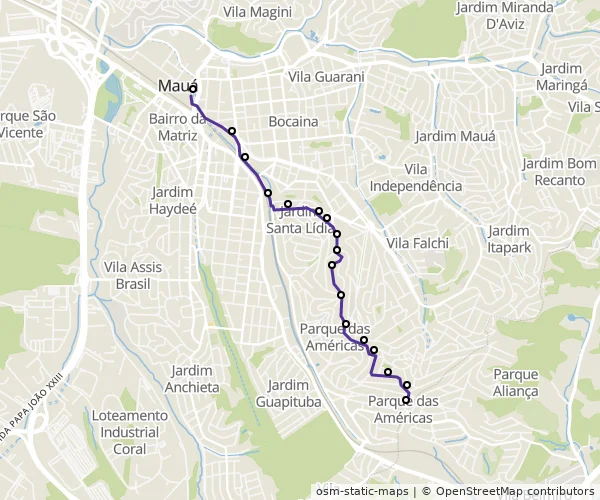 Mapa do itinerário da linha