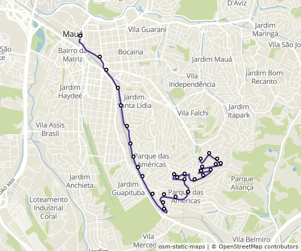 Mapa do itinerário da linha