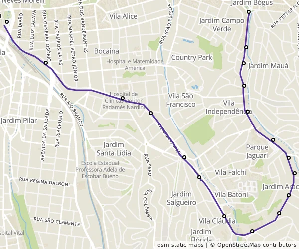 Mapa do itinerário da linha