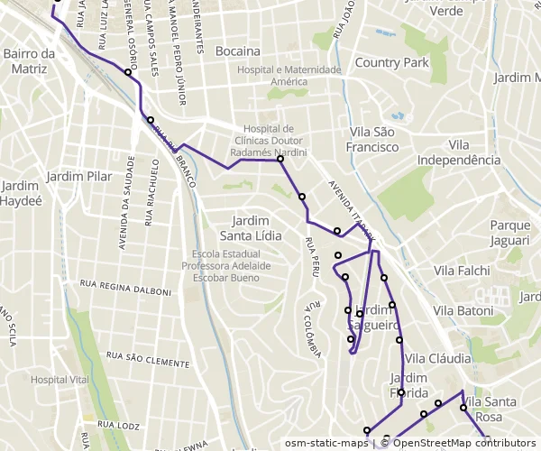 Mapa do itinerário da linha