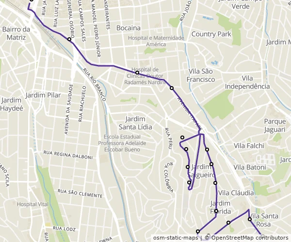 Mapa do itinerário da linha