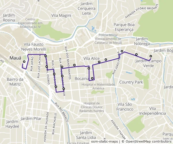 Mapa do itinerário da linha