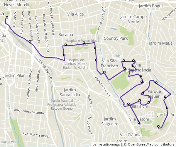 Mapa do itinerário da linha