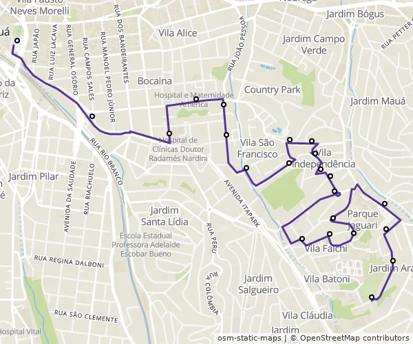 Mapa do itinerário da linha