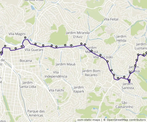 Mapa do itinerário da linha