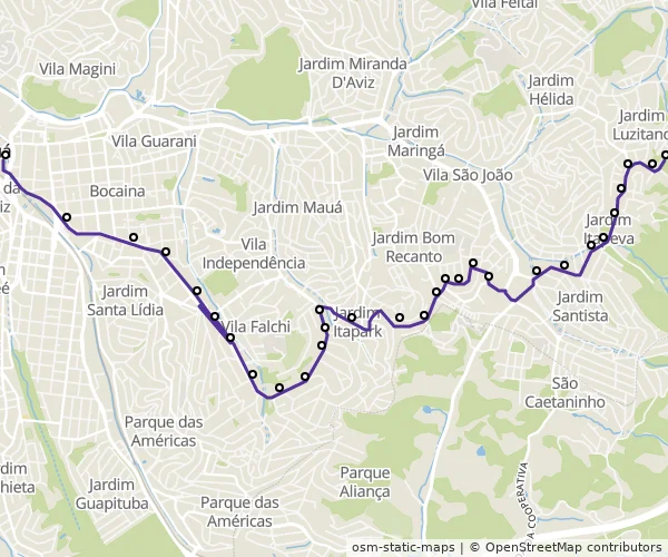 Mapa do itinerário da linha