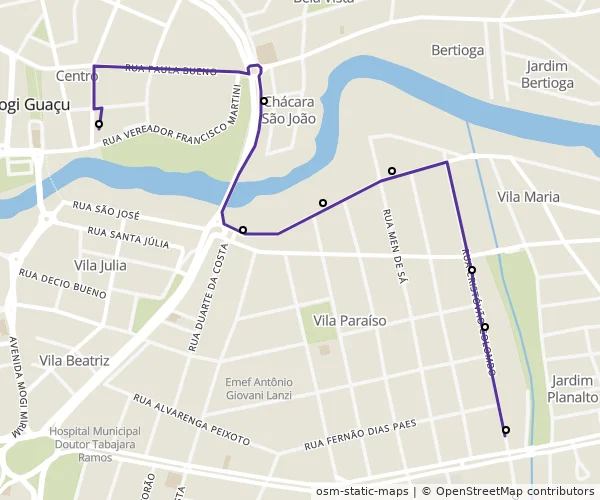 Mapa do itinerário da linha