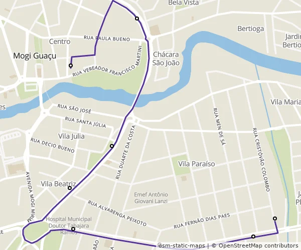 Mapa do itinerário da linha