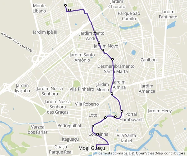 Mapa do itinerário da linha
