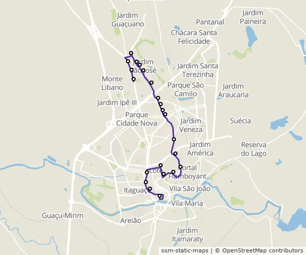 Mapa do itinerário da linha