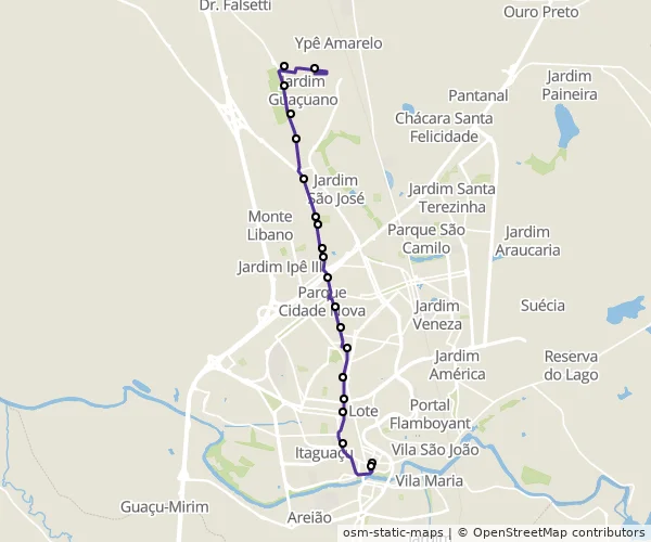 Mapa do itinerário da linha
