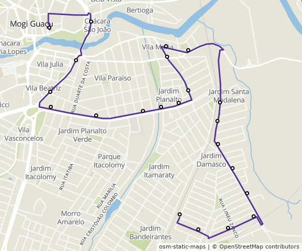 Mapa do itinerário da linha