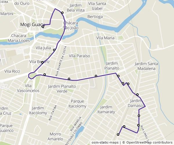 Mapa do itinerário da linha