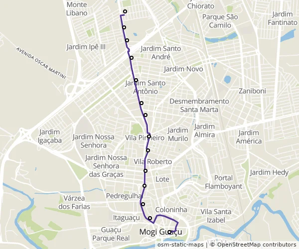 Mapa do itinerário da linha