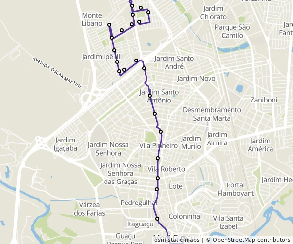 Mapa do itinerário da linha