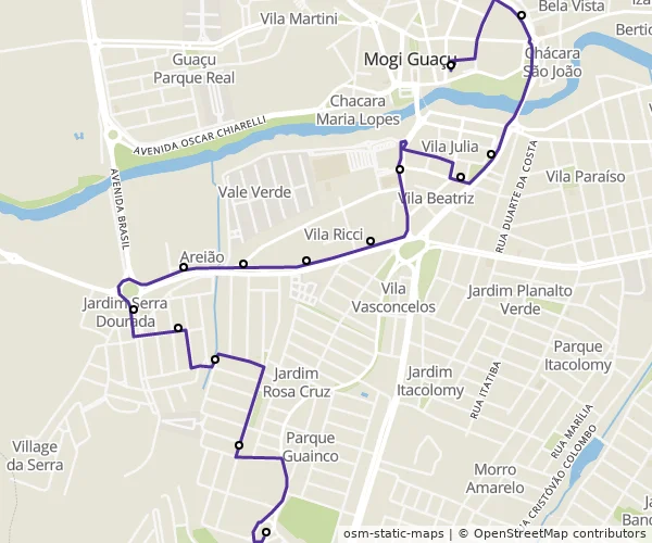 Mapa do itinerário da linha