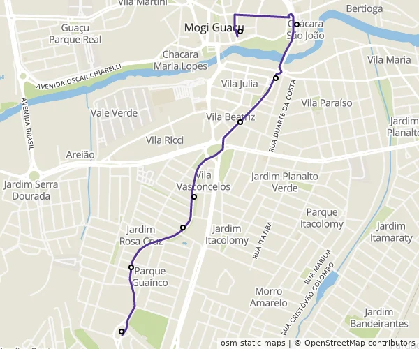 Mapa do itinerário da linha