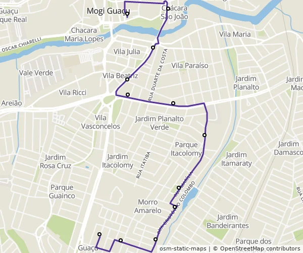 Mapa do itinerário da linha