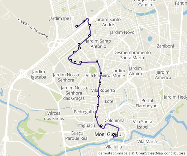 Mapa do itinerário da linha