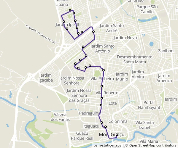 Mapa do itinerário da linha