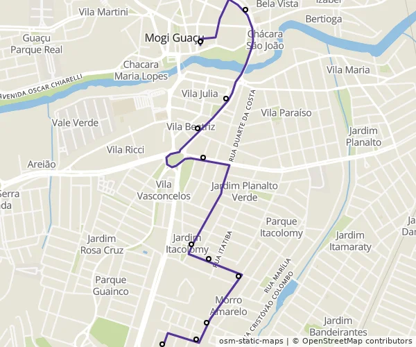 Mapa do itinerário da linha
