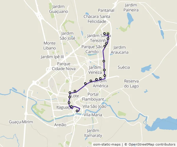 Mapa do itinerário da linha