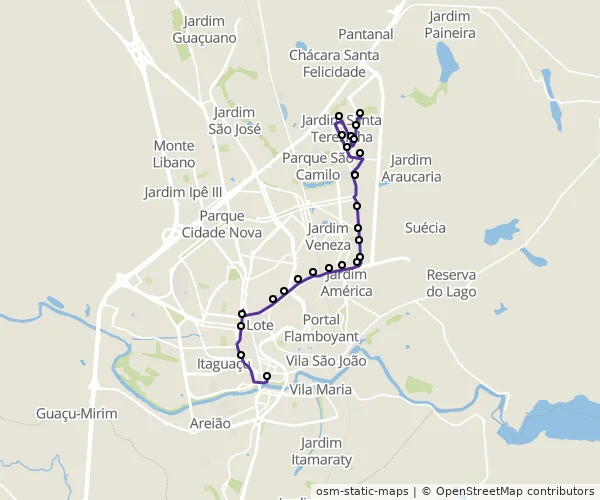 Mapa do itinerário da linha