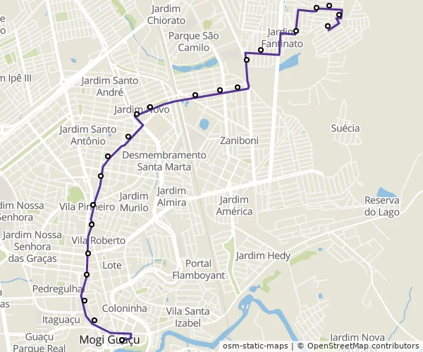Mapa do itinerário da linha