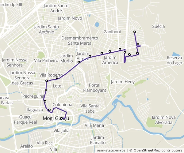 Mapa do itinerário da linha